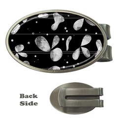 Black And White Floral Abstraction Money Clips (oval) 