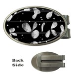 Black and white floral abstraction Money Clips (Oval)  Front