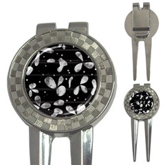 Black And White Floral Abstraction 3-in-1 Golf Divots