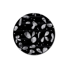 Black And White Floral Abstraction Rubber Coaster (round) 