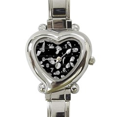 Black And White Floral Abstraction Heart Italian Charm Watch