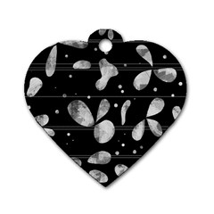 Black And White Floral Abstraction Dog Tag Heart (two Sides)