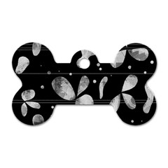 Black And White Floral Abstraction Dog Tag Bone (two Sides)