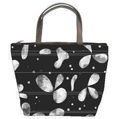 Black And White Floral Abstraction Bucket Bags