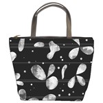 Black and white floral abstraction Bucket Bags Front