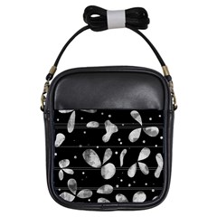 Black And White Floral Abstraction Girls Sling Bags