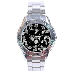 Black And White Floral Abstraction Stainless Steel Analogue Watch