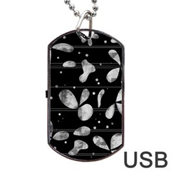 Black And White Floral Abstraction Dog Tag Usb Flash (one Side) by Valentinaart