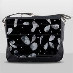 Black And White Floral Abstraction Messenger Bags