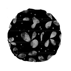 Black And White Floral Abstraction Standard 15  Premium Round Cushions