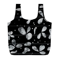 Black And White Floral Abstraction Full Print Recycle Bags (l)  by Valentinaart