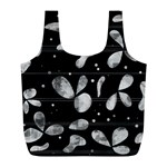 Black and white floral abstraction Full Print Recycle Bags (L)  Back