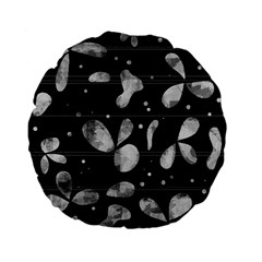 Black And White Floral Abstraction Standard 15  Premium Flano Round Cushions