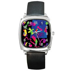 Colorful Shapes Square Metal Watch