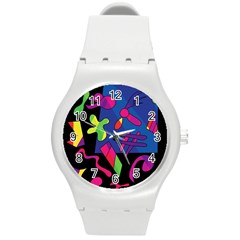 Colorful Shapes Round Plastic Sport Watch (m)