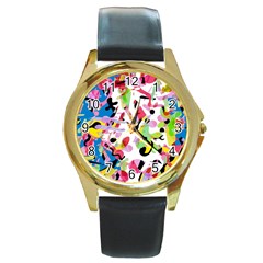 Colorful Pother Round Gold Metal Watch by Valentinaart