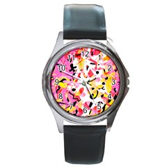 Pink Pother Round Metal Watch by Valentinaart