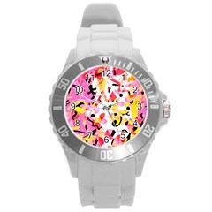 Pink Pother Round Plastic Sport Watch (l) by Valentinaart