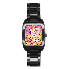 Pink Pother Stainless Steel Barrel Watch