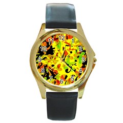 Fire Round Gold Metal Watch