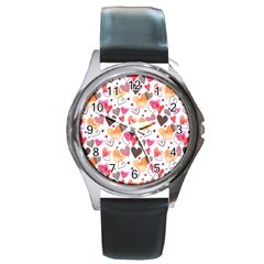 Colorful Cute Hearts Pattern Round Metal Watch by TastefulDesigns