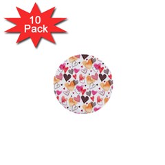 Colorful Cute Hearts Pattern 1  Mini Buttons (10 Pack)  by TastefulDesigns