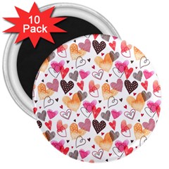 Colorful Cute Hearts Pattern 3  Magnets (10 Pack)  by TastefulDesigns