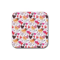 Colorful Cute Hearts Pattern Rubber Coaster (square) 