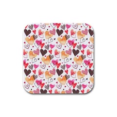 Colorful Cute Hearts Pattern Rubber Square Coaster (4 Pack) 