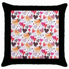 Colorful Cute Hearts Pattern Throw Pillow Case (black) by TastefulDesigns