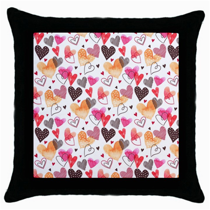 Colorful Cute Hearts Pattern Throw Pillow Case (Black)