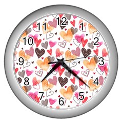 Colorful Cute Hearts Pattern Wall Clocks (silver) 