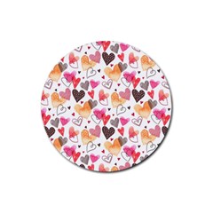 Colorful Cute Hearts Pattern Rubber Coaster (round) 