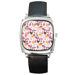 Colorful Cute Hearts Pattern Square Metal Watch by TastefulDesigns