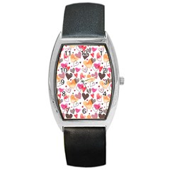 Colorful Cute Hearts Pattern Barrel Style Metal Watch by TastefulDesigns