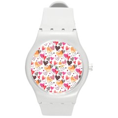 Colorful Cute Hearts Pattern Round Plastic Sport Watch (m)