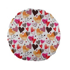 Colorful Cute Hearts Pattern Standard 15  Premium Round Cushions