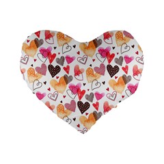 Colorful Cute Hearts Pattern Standard 16  Premium Heart Shape Cushions by TastefulDesigns