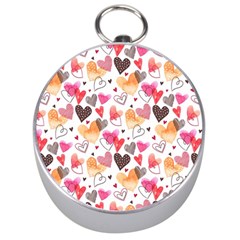 Colorful Cute Hearts Pattern Silver Compasses