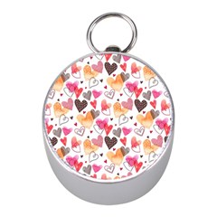 Colorful Cute Hearts Pattern Mini Silver Compasses by TastefulDesigns