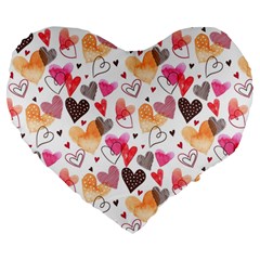 Colorful Cute Hearts Pattern Large 19  Premium Flano Heart Shape Cushions by TastefulDesigns