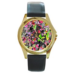 Playful Pother Round Gold Metal Watch by Valentinaart