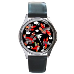 Playful Airplanes  Round Metal Watch by Valentinaart