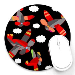 Playful Airplanes  Round Mousepads by Valentinaart