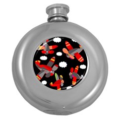 Playful Airplanes  Round Hip Flask (5 Oz) by Valentinaart