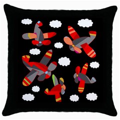 Playful Airplanes  Throw Pillow Case (black)