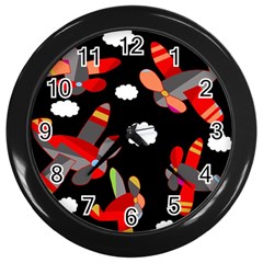 Playful Airplanes  Wall Clocks (black)