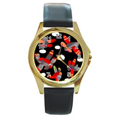 Playful Airplanes  Round Gold Metal Watch