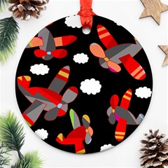 Playful Airplanes  Round Ornament (two Sides)  by Valentinaart