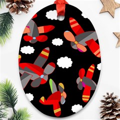 Playful Airplanes  Oval Ornament (two Sides)